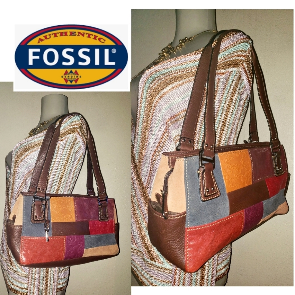 Fossil Leather/Suede Satchel Multi-color bag.